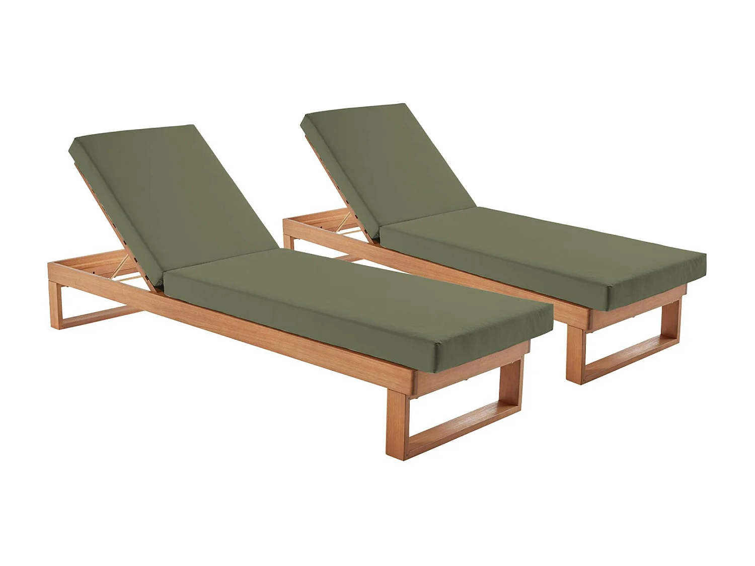 Tumbona de madera de eucalipto multiposición, set de 2 verde kaki