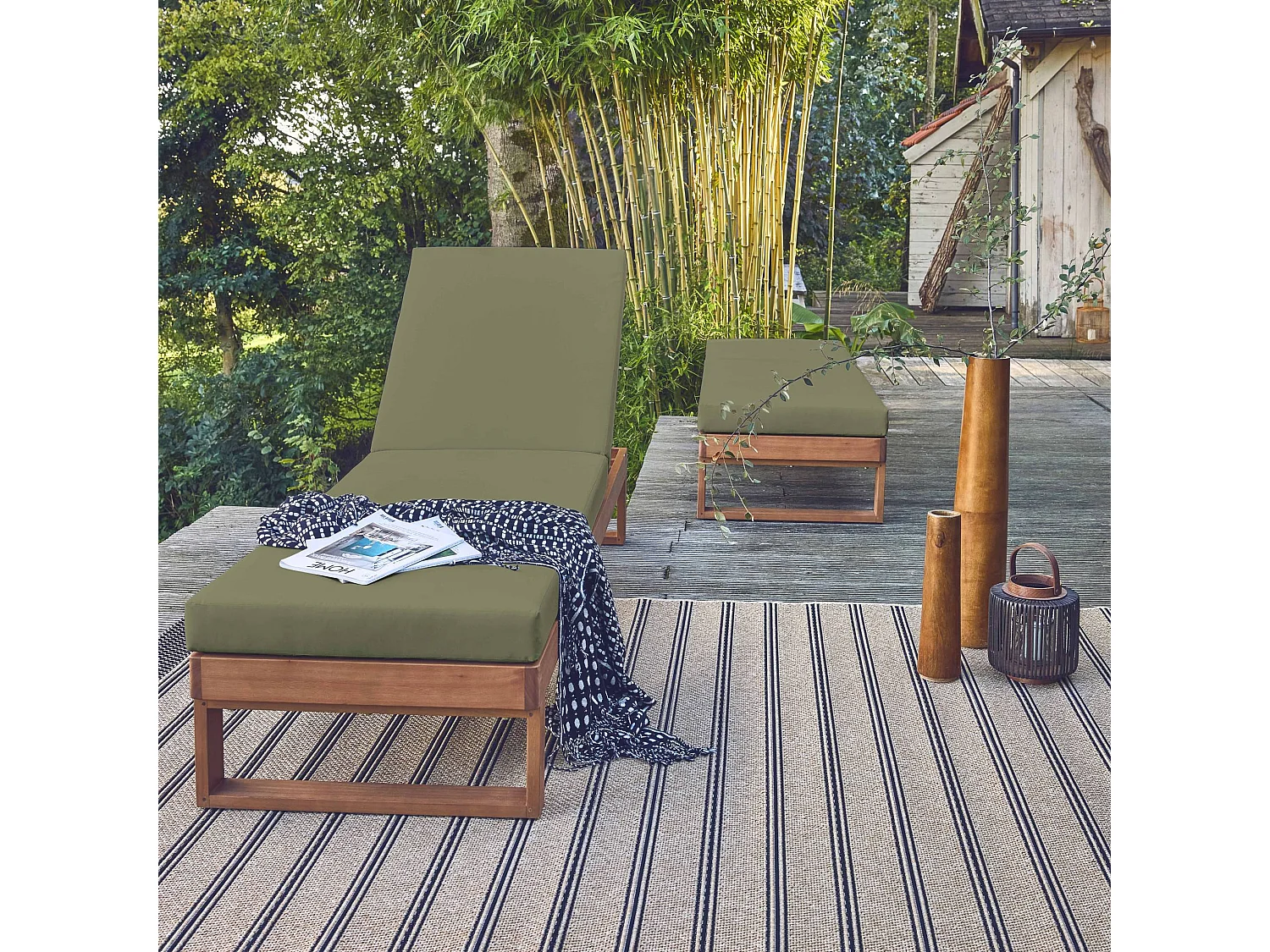 Tumbona de madera de eucalipto multiposición, set de 2 verde kaki