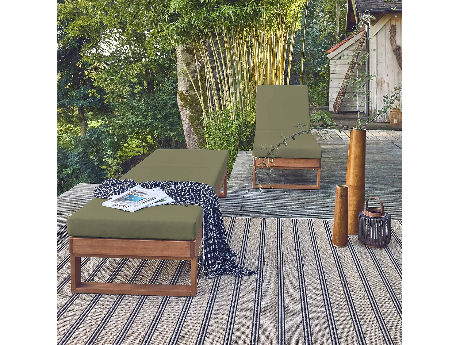 Tumbona de madera de eucalipto multiposición, set de 2 verde kaki