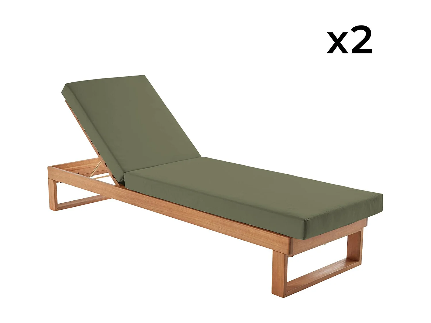 Tumbona de madera de eucalipto multiposición, set de 2 verde kaki
