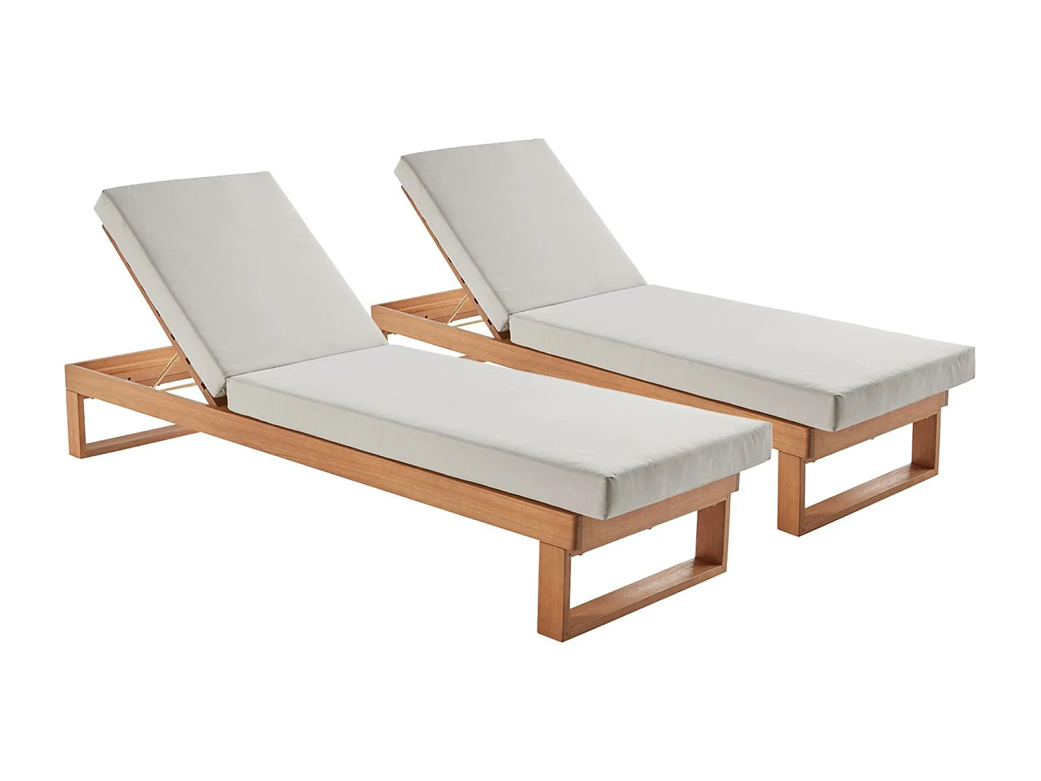 Tumbona de madera de eucalipto multiposición, set de 2 beige
