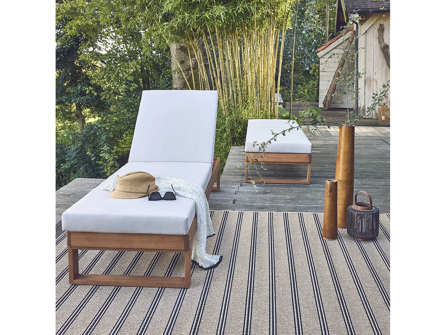 Tumbona de madera de eucalipto multiposición, set de 2 beige