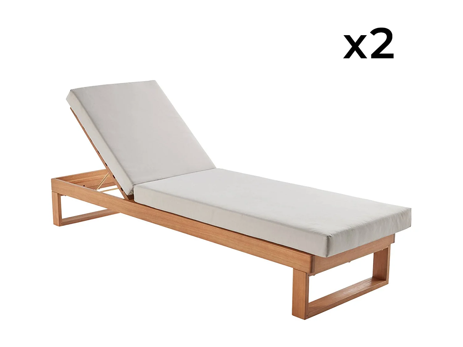 Tumbona de madera de eucalipto multiposición, set de 2 beige