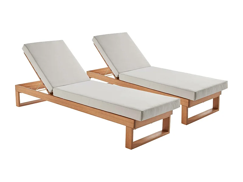 Tumbona de madera de eucalipto multiposición, set de 2 beige