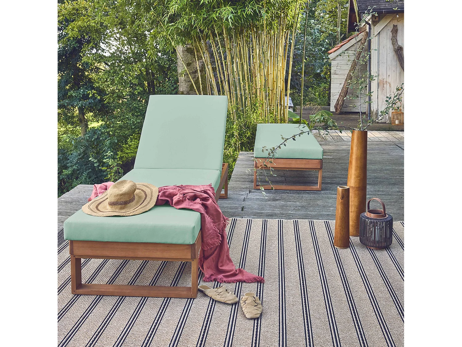 Set di 2 sdraio di legno di eucalipto multiposizione, verde grigio