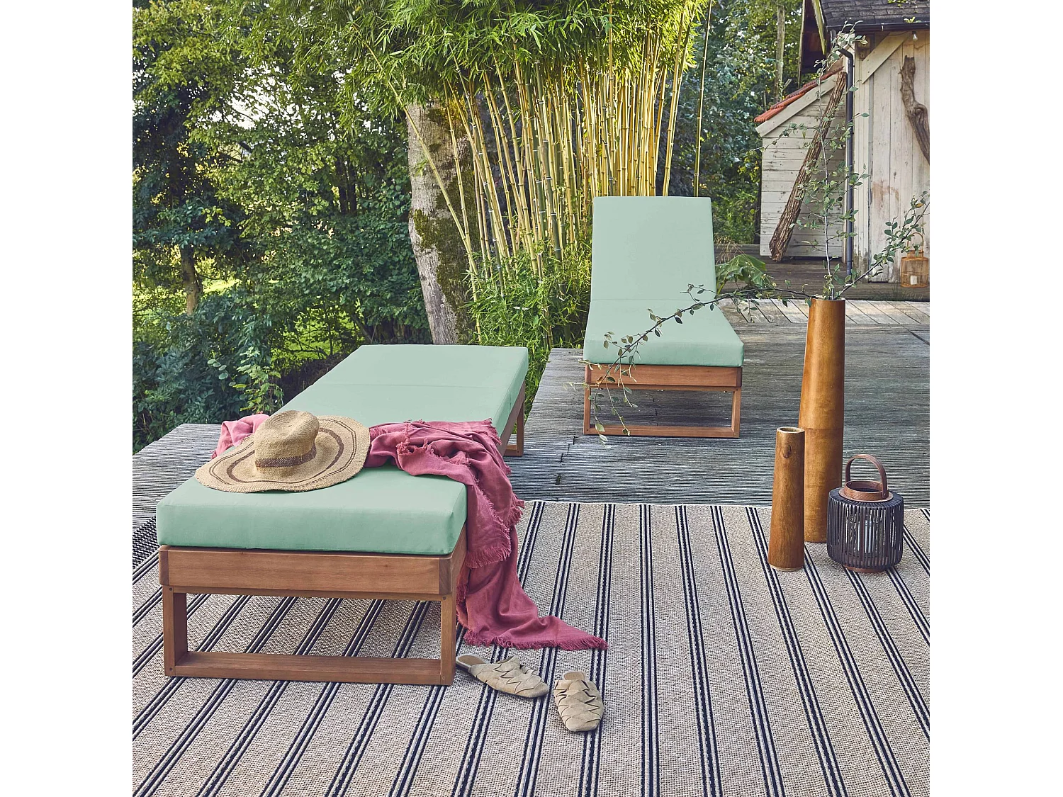 Set di 2 sdraio di legno di eucalipto multiposizione, verde grigio