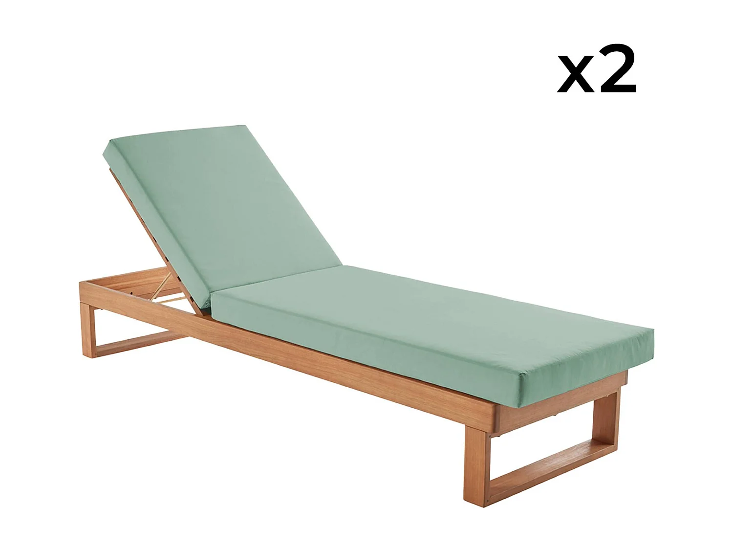 Set di 2 sdraio di legno di eucalipto multiposizione, verde grigio