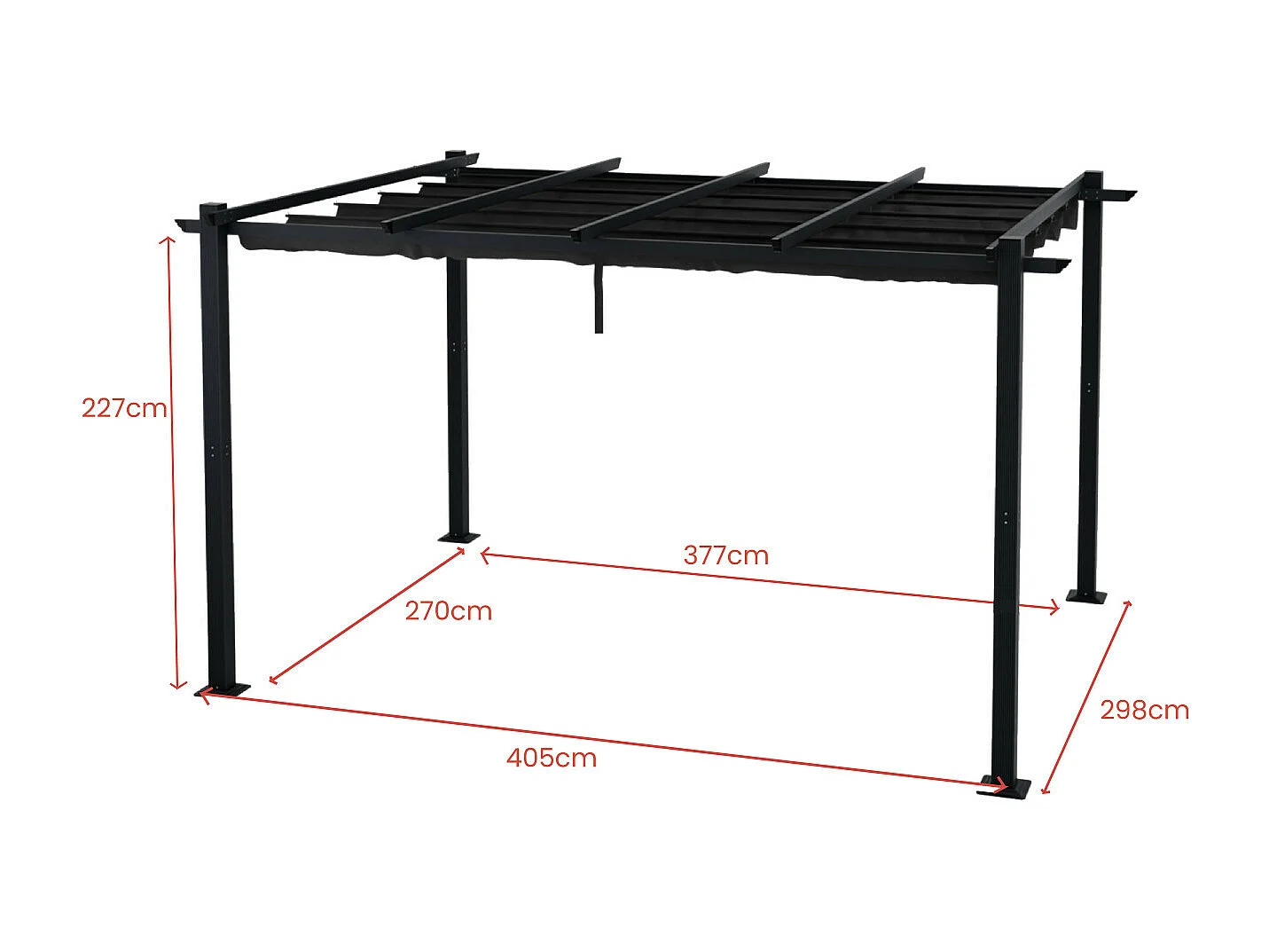 Tonnelle/Pergola aluminium 3x4m toile coulissante rétractable - Gris - BERCY XL