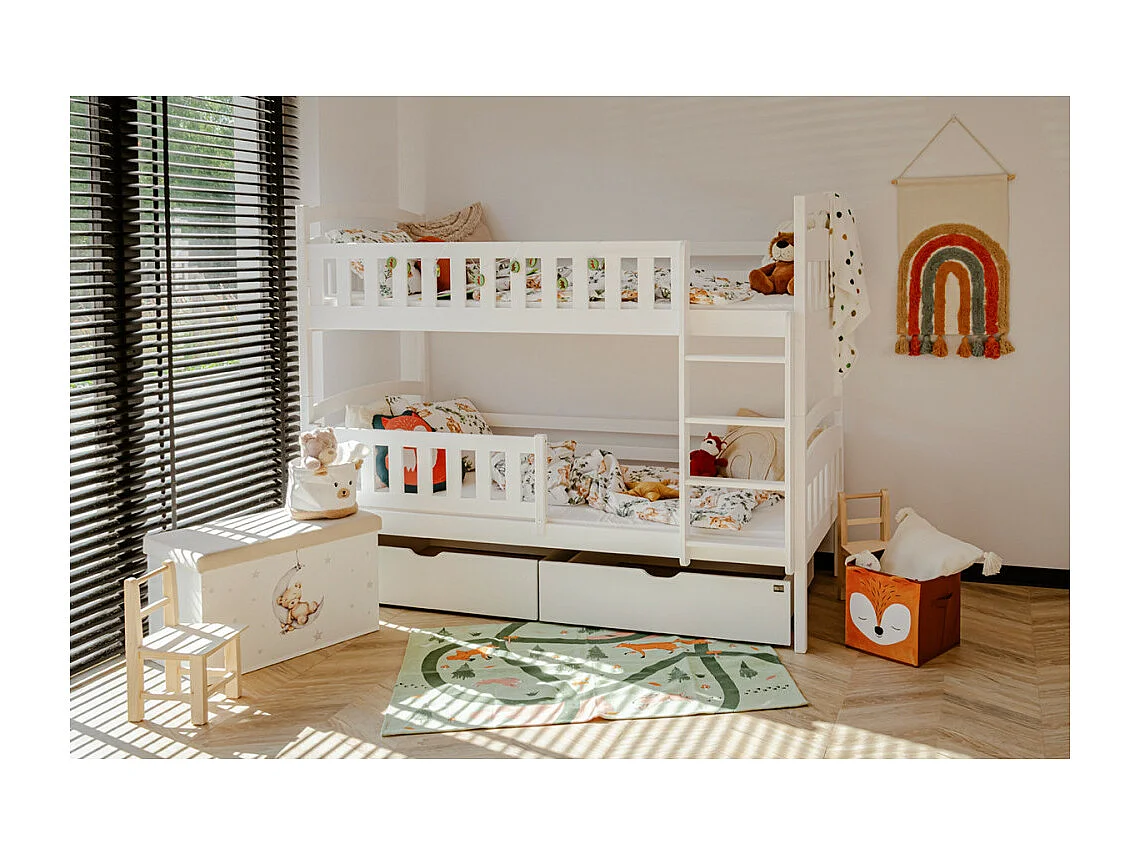 Lit Superposé PILA 90x190 Blanc - blanc Livré avec le sommiers et tiroir.