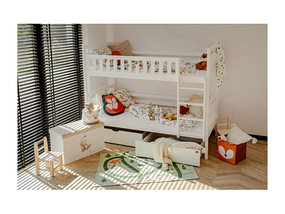 Lit Superposé PILA 90x190 Blanc - blanc Livré avec le sommiers et tiroir.