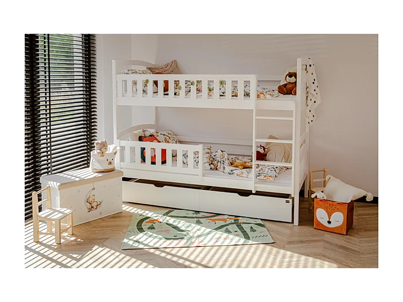 Lit Superposé PILA 90x190 Blanc - blanc Livré avec le sommiers et tiroir.