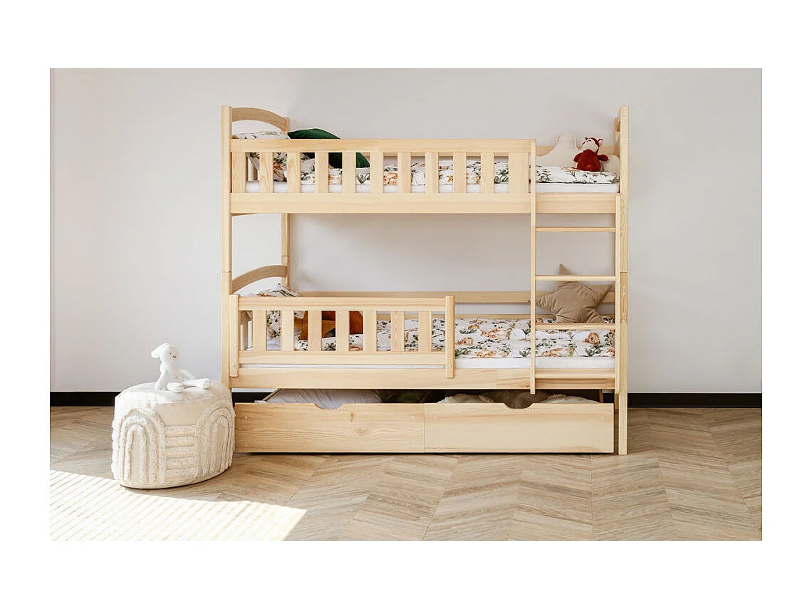 Lit Superposé PILA 90x200 Pin Livré avec le sommiers et tiroir.