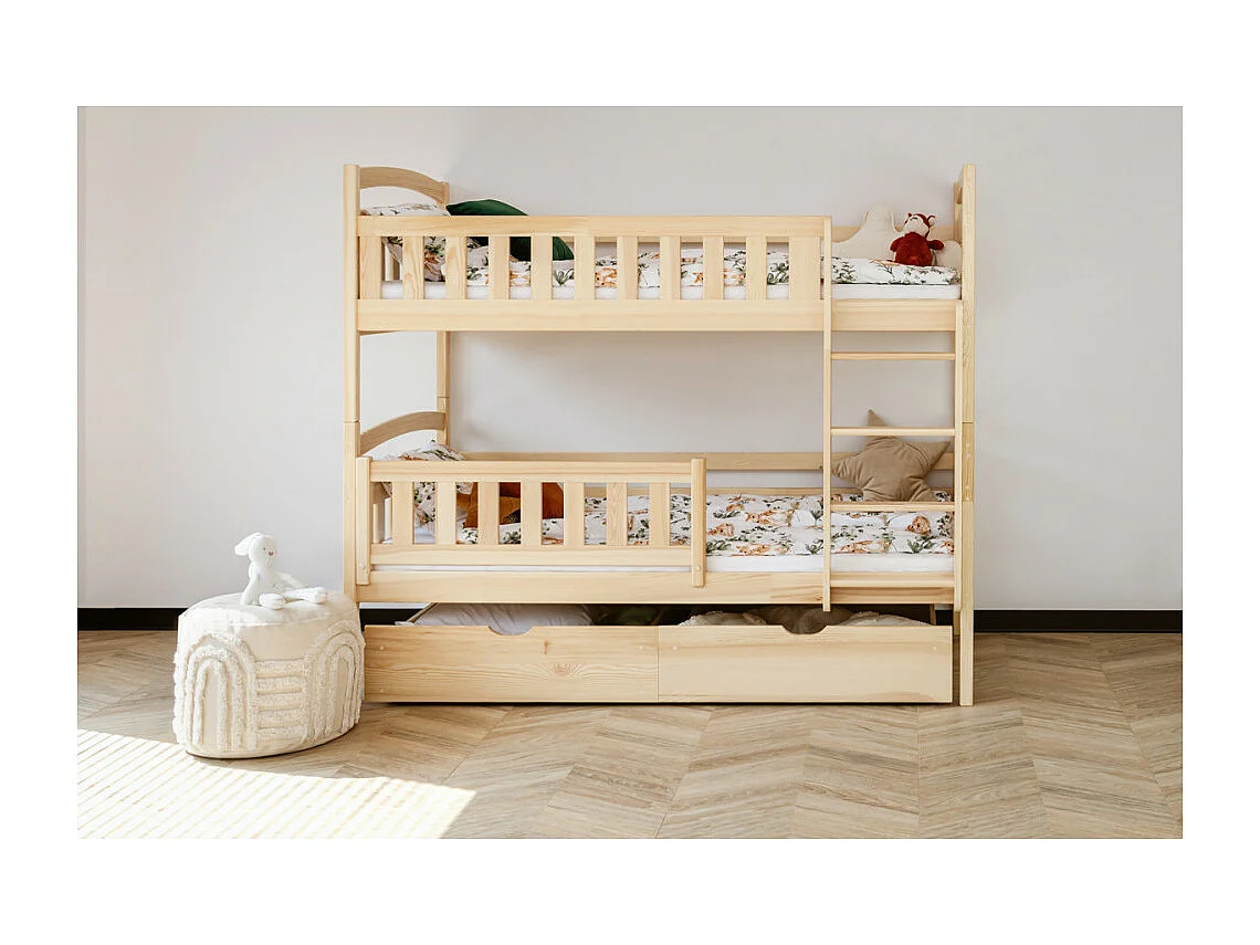 Lit Superposé PILA 90x190 Pin Livré avec le sommiers et tiroir.