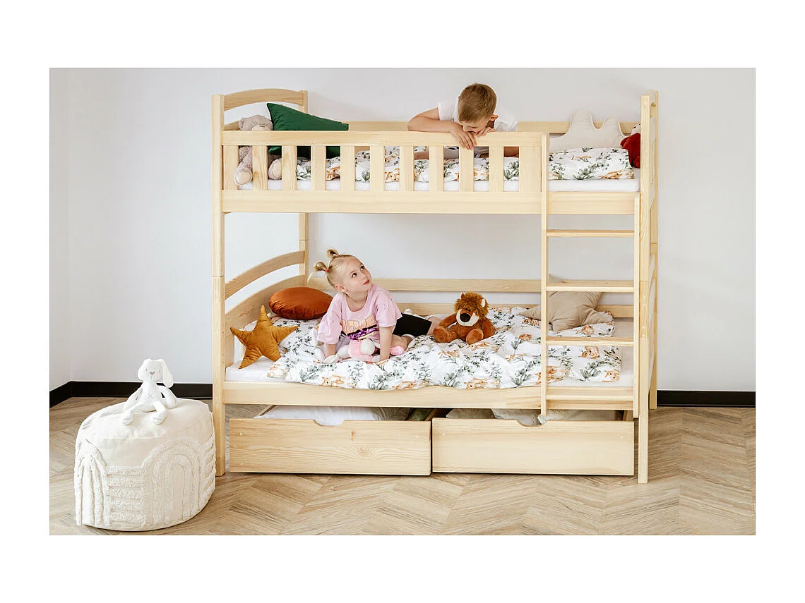 Lit Superposé PILA 90x190 Pin Livré avec le sommiers et tiroir.