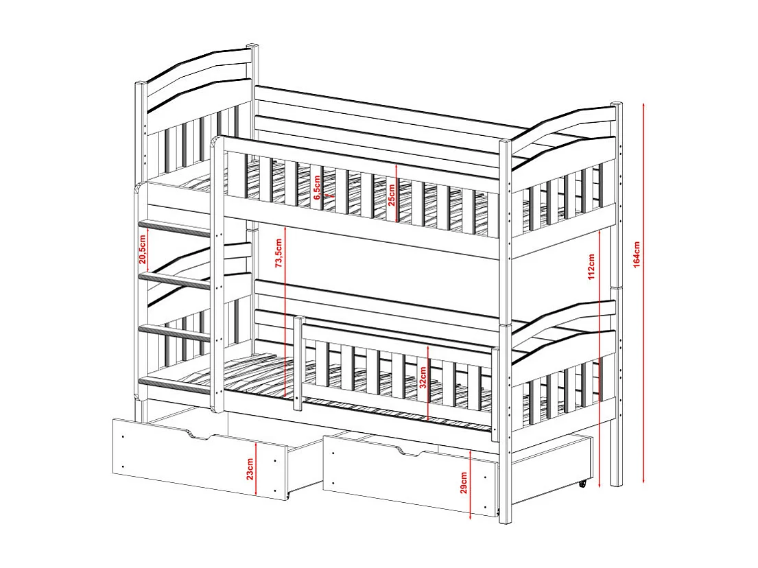 Lit Superposé PILA 90x200 Blanc - blanc Livré avec le sommiers et tiroir.