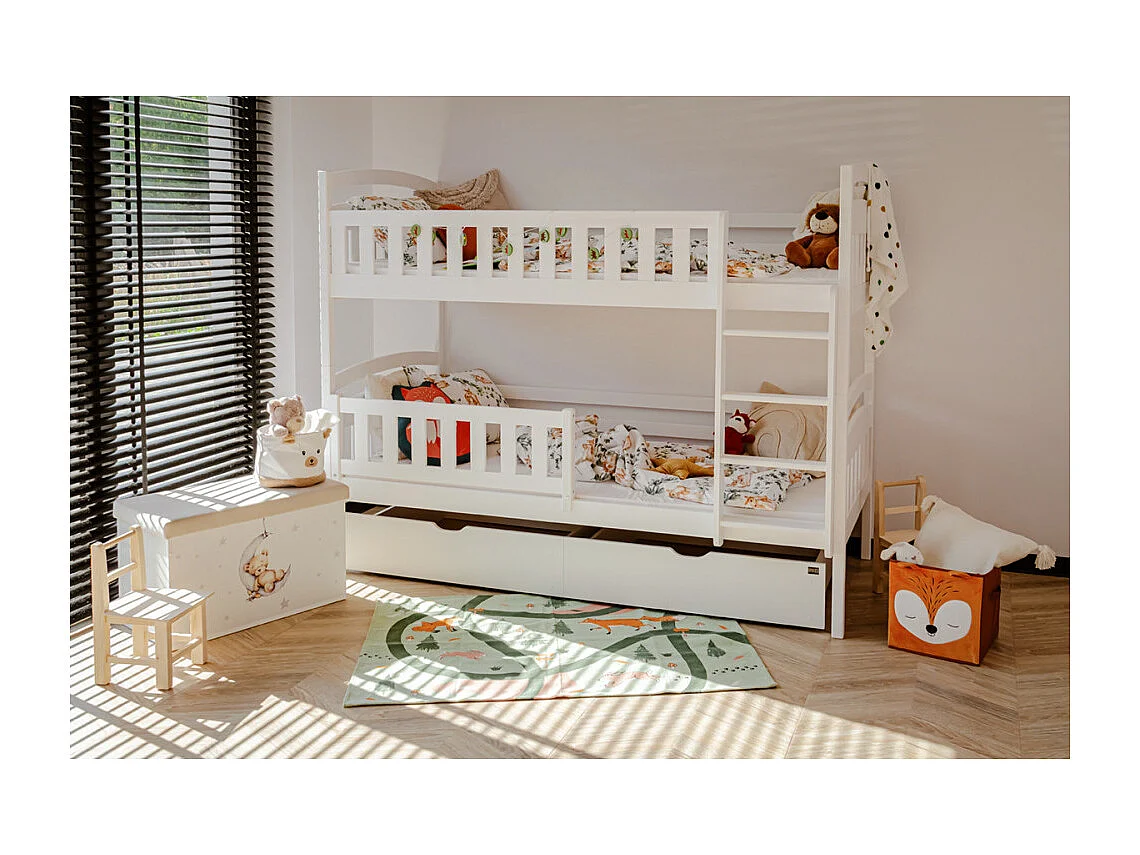 Lit Superposé PILA 90x200 Blanc - blanc Livré avec le sommiers et tiroir.