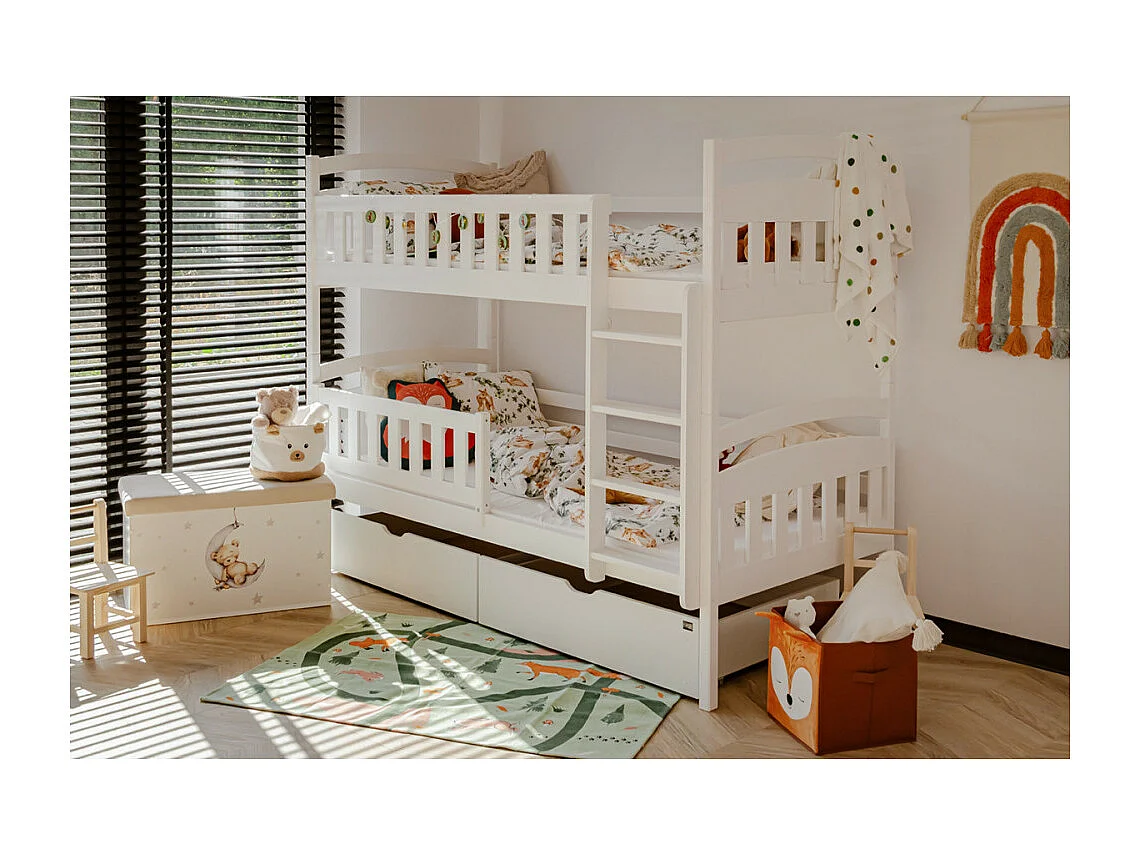 Lit Superposé PILA 90x200 Blanc - blanc Livré avec le sommiers et tiroir.