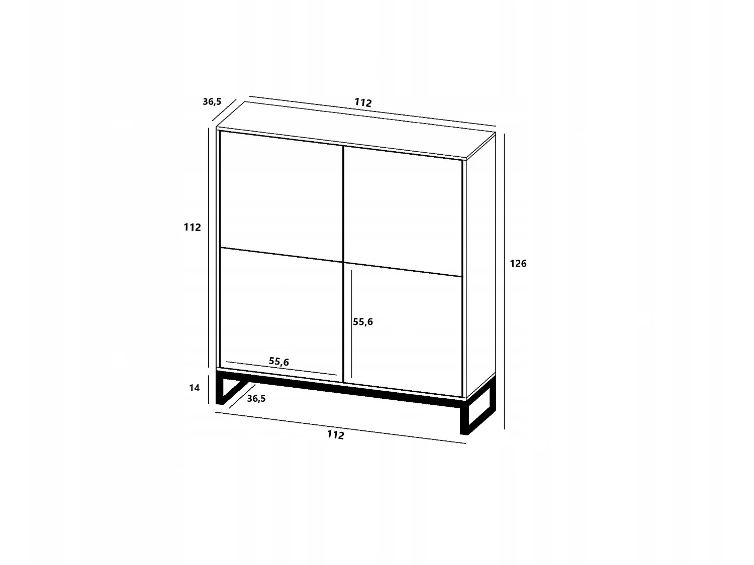Buffet 4 portes, façades en relief, noir mat, pieds métal doré, 112 cm - ELPIS
