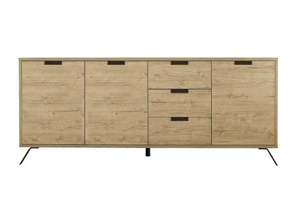 PALAMO - Ensemble Séjour Buffet 3 Portes 3 Tiroirs Aspect Bois Pieds Métal Gris Foncé