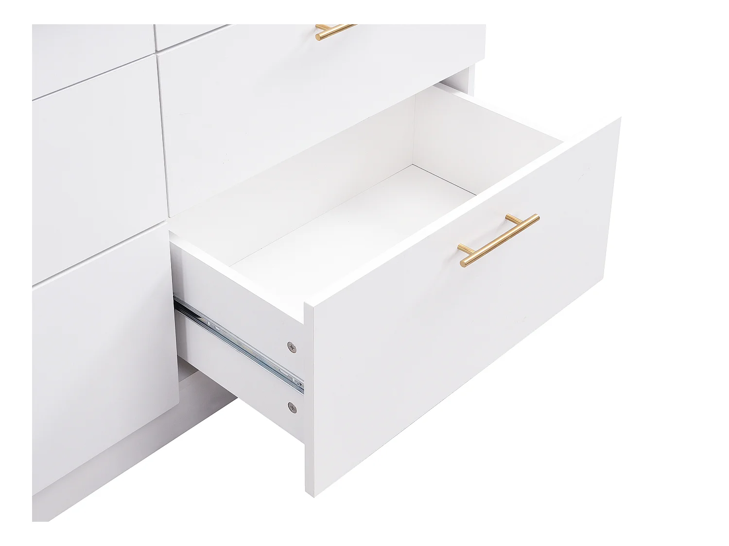 Ilot central de cuisine avec 6 tiroirs en MDF et métal - Effet marbre blanc - ALEGRITA