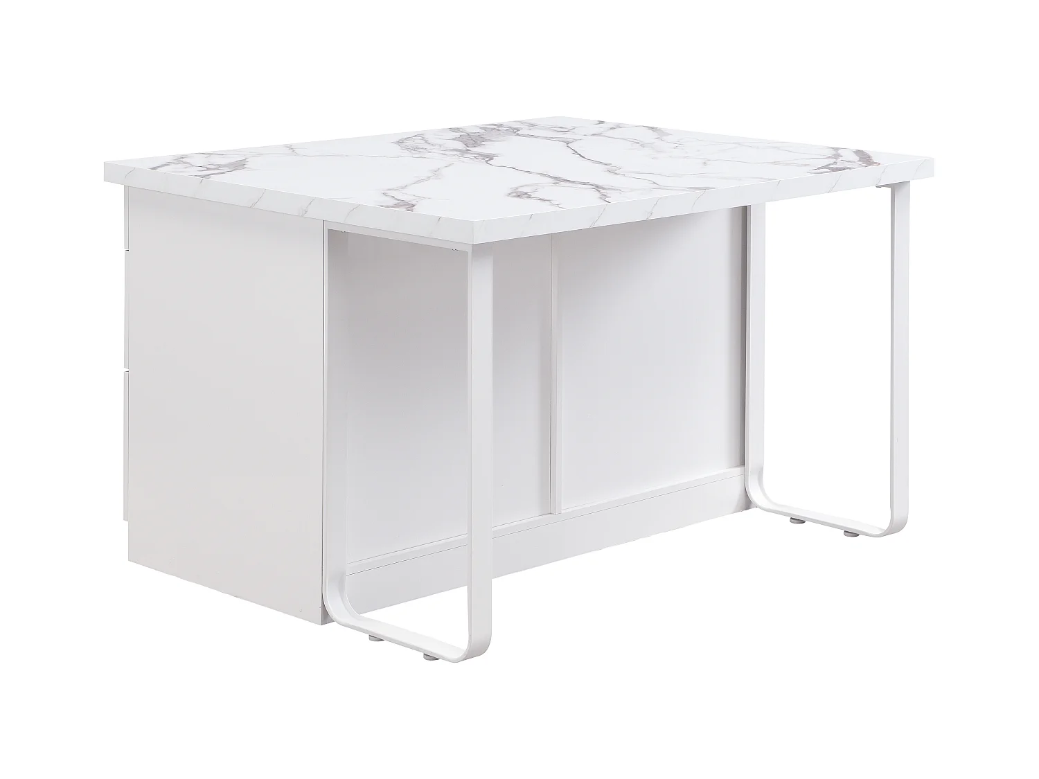 Ilot central de cuisine avec 6 tiroirs en MDF et métal - Effet marbre blanc - ALEGRITA