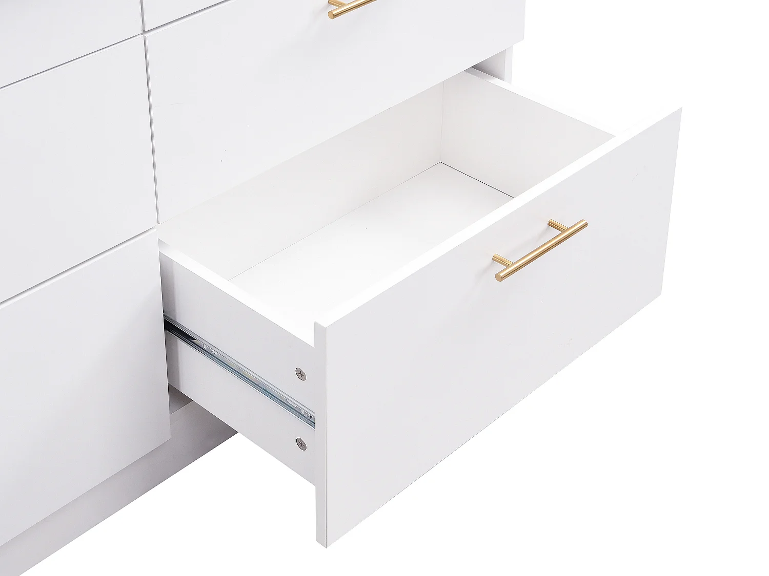 Ilot central de cuisine avec 6 tiroirs en MDF et métal - Effet marbre blanc - ALEGRITA