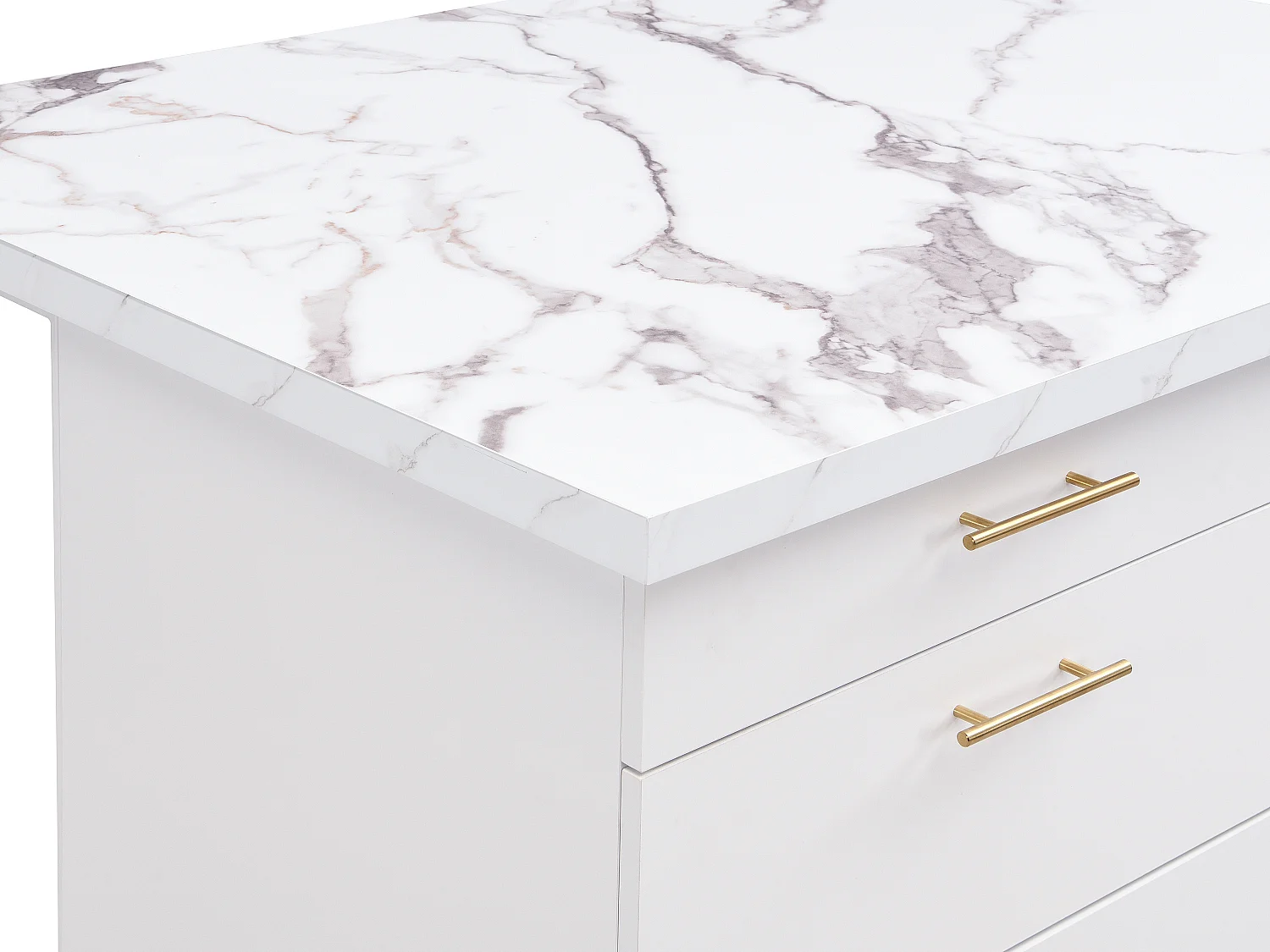 Ilot central de cuisine avec 6 tiroirs en MDF et métal - Effet marbre blanc - ALEGRITA