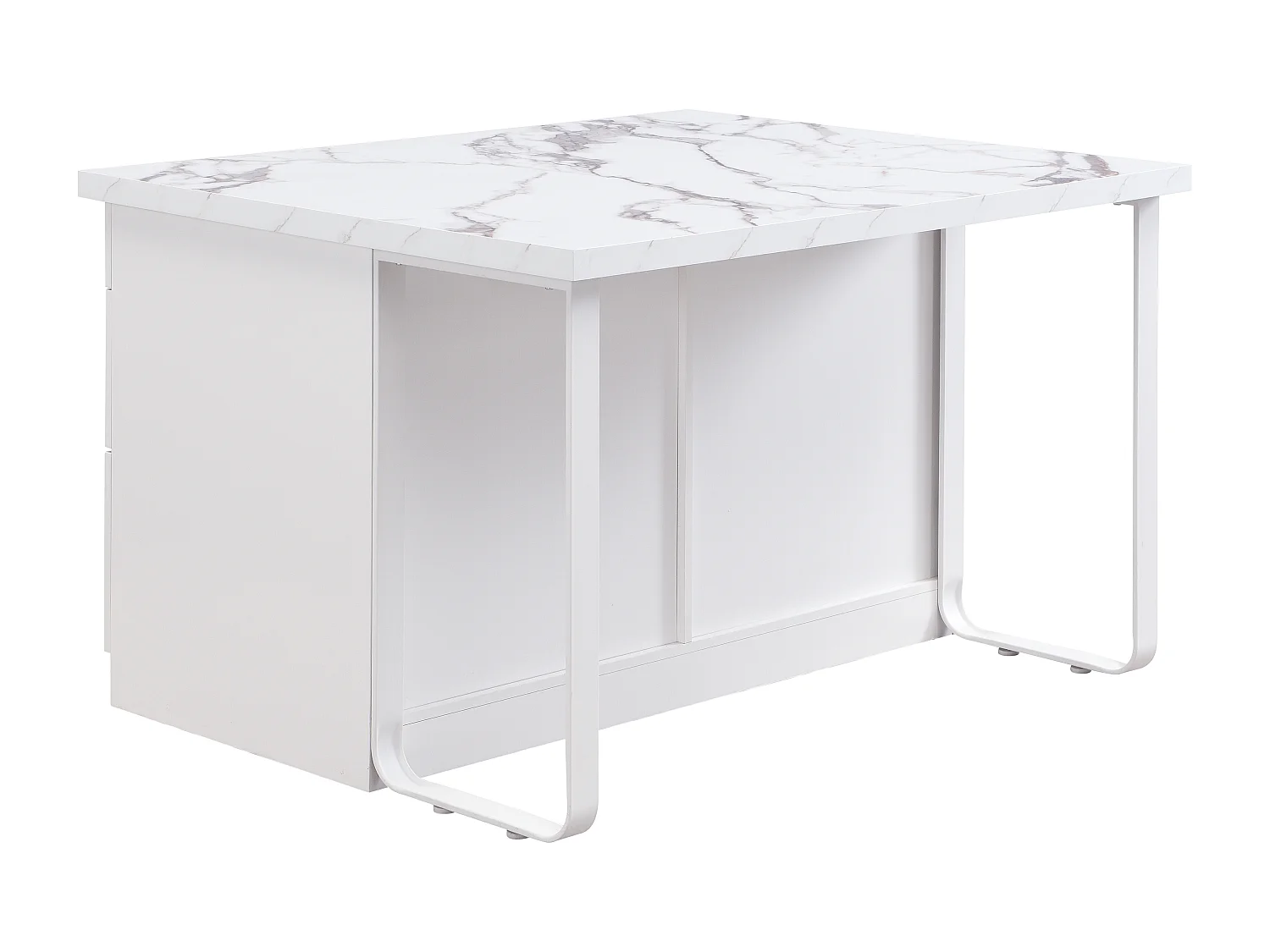 Ilot central de cuisine avec 6 tiroirs en MDF et métal - Effet marbre blanc - ALEGRITA