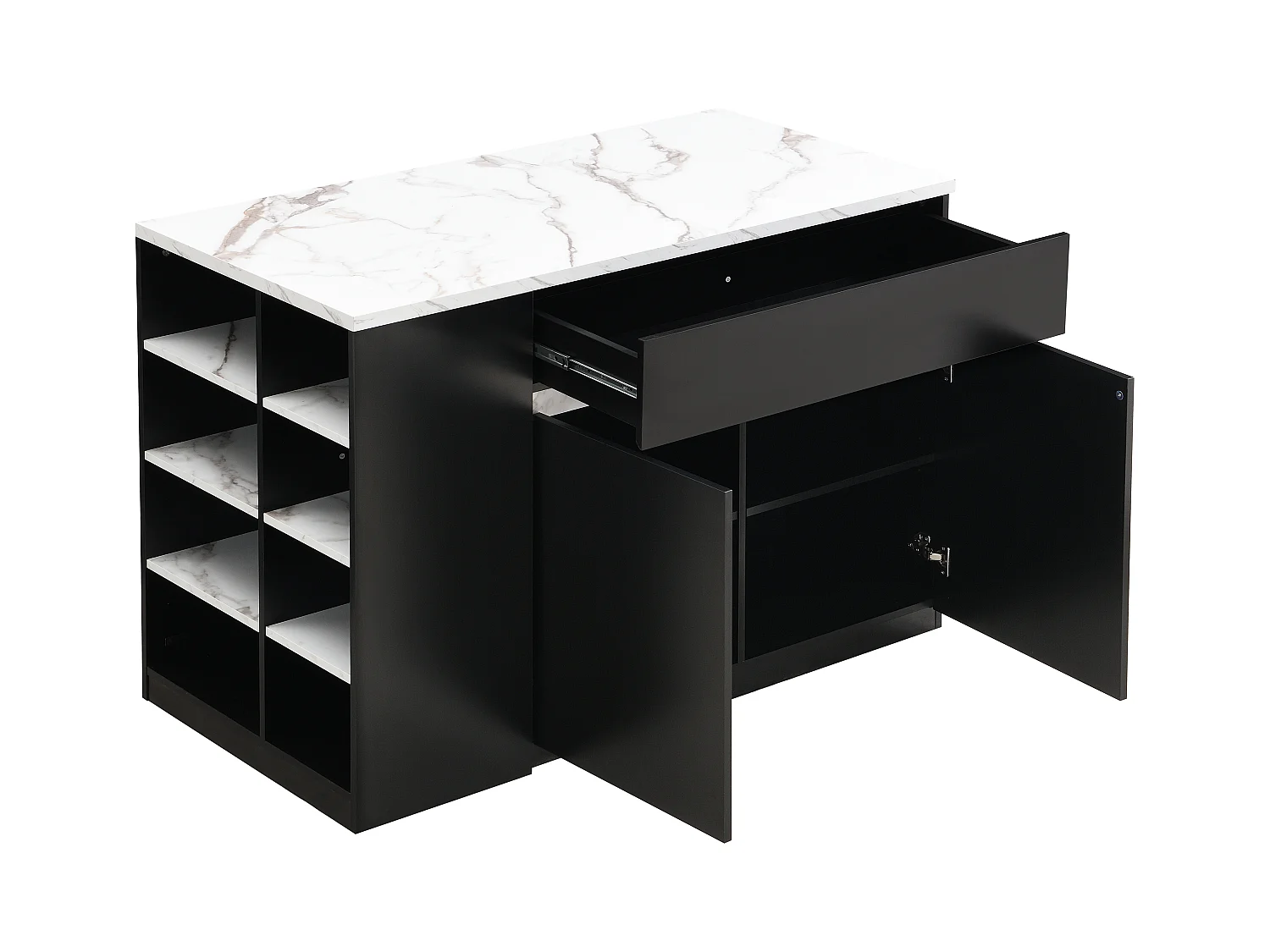 Ilot central de cuisine avec rangements - Effet marbre blanc et noir - MEILI