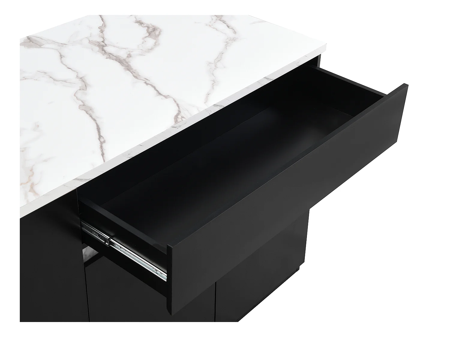 Ilot central de cuisine avec rangements - Effet marbre blanc et noir - MEILI