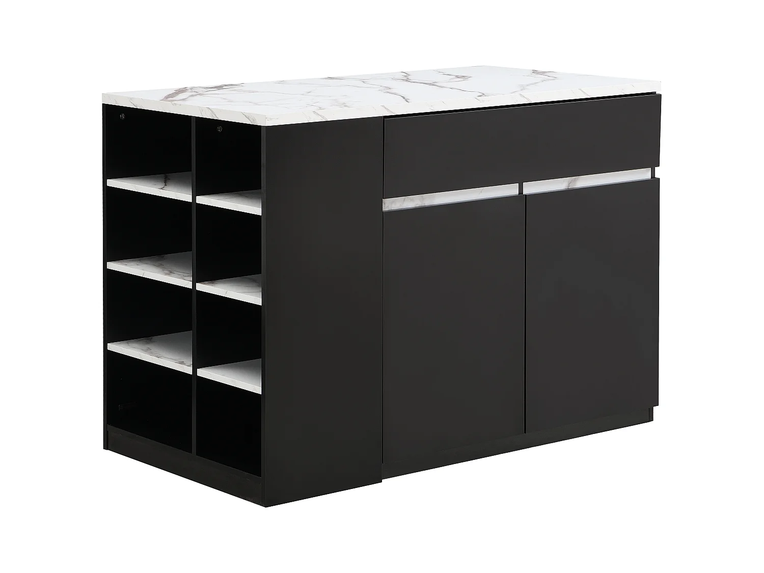 Ilha central de cozinha com arrumação de arrumação - Efeito mármore branco e preto - MEILI