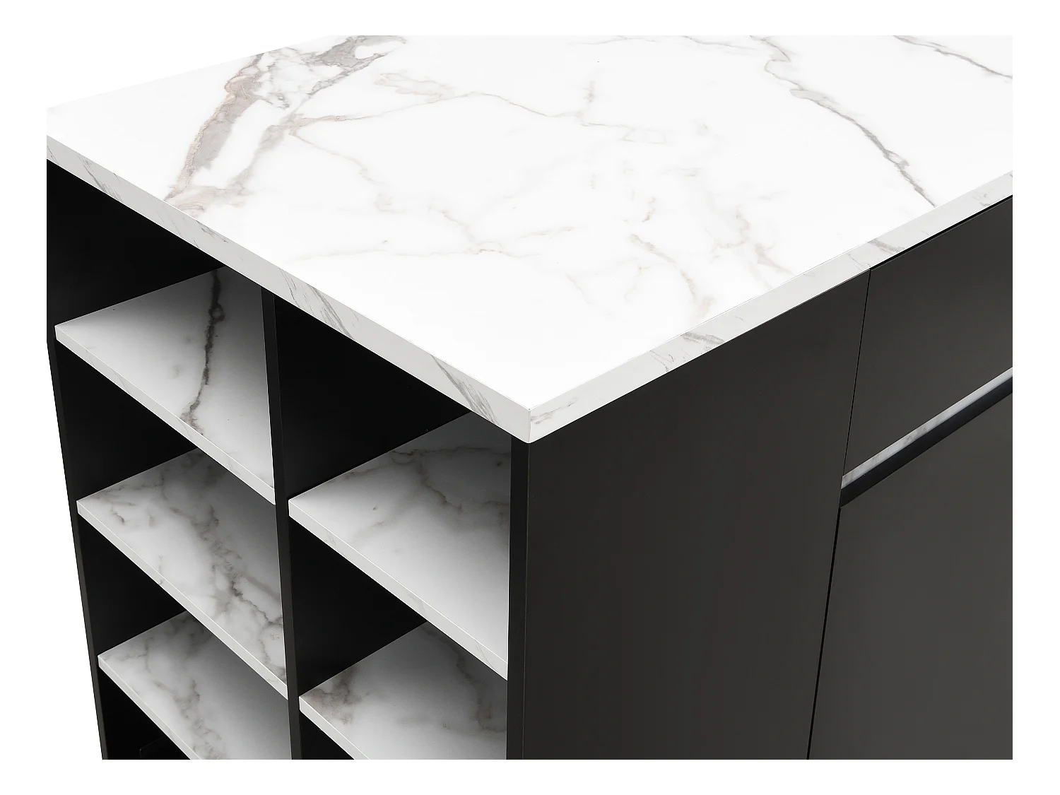 Ilha central de cozinha com arrumação de arrumação - Efeito mármore branco e preto - MEILI