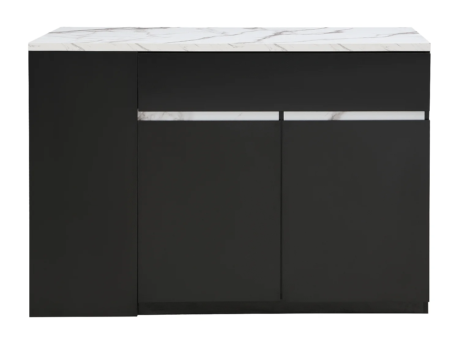 Ilot central de cuisine avec rangements - Effet marbre blanc et noir - MEILI