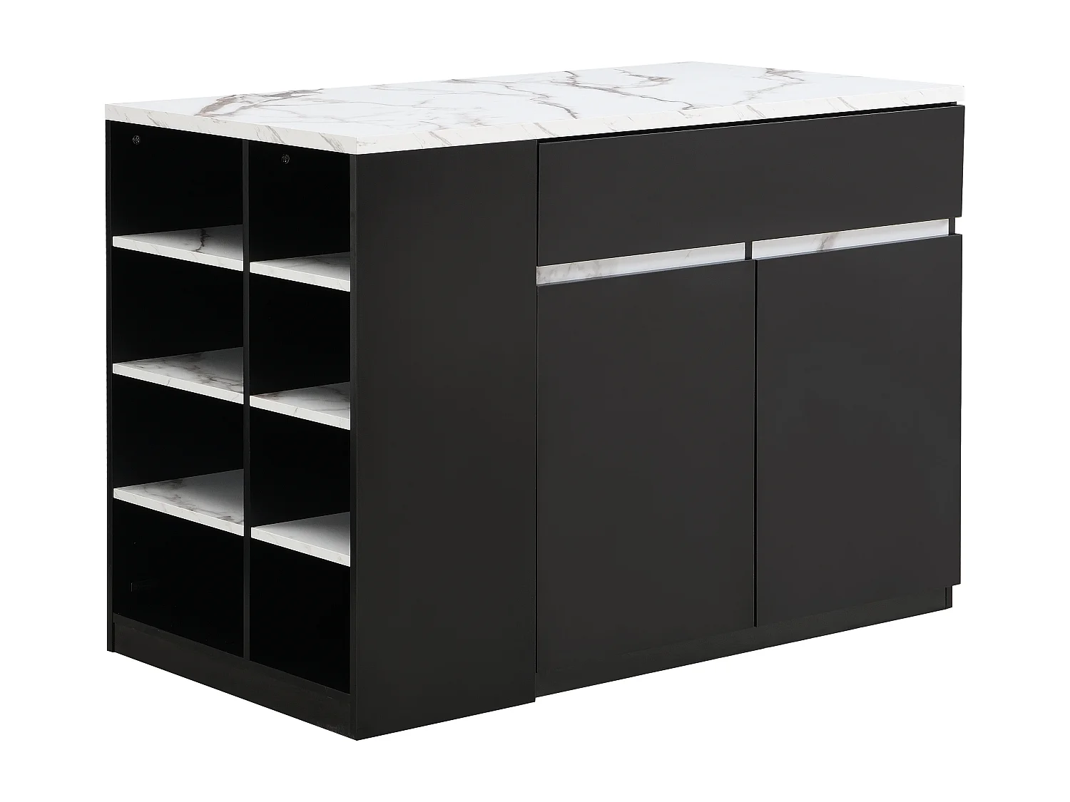 Ilot central de cuisine avec rangements - Effet marbre blanc et noir - MEILI