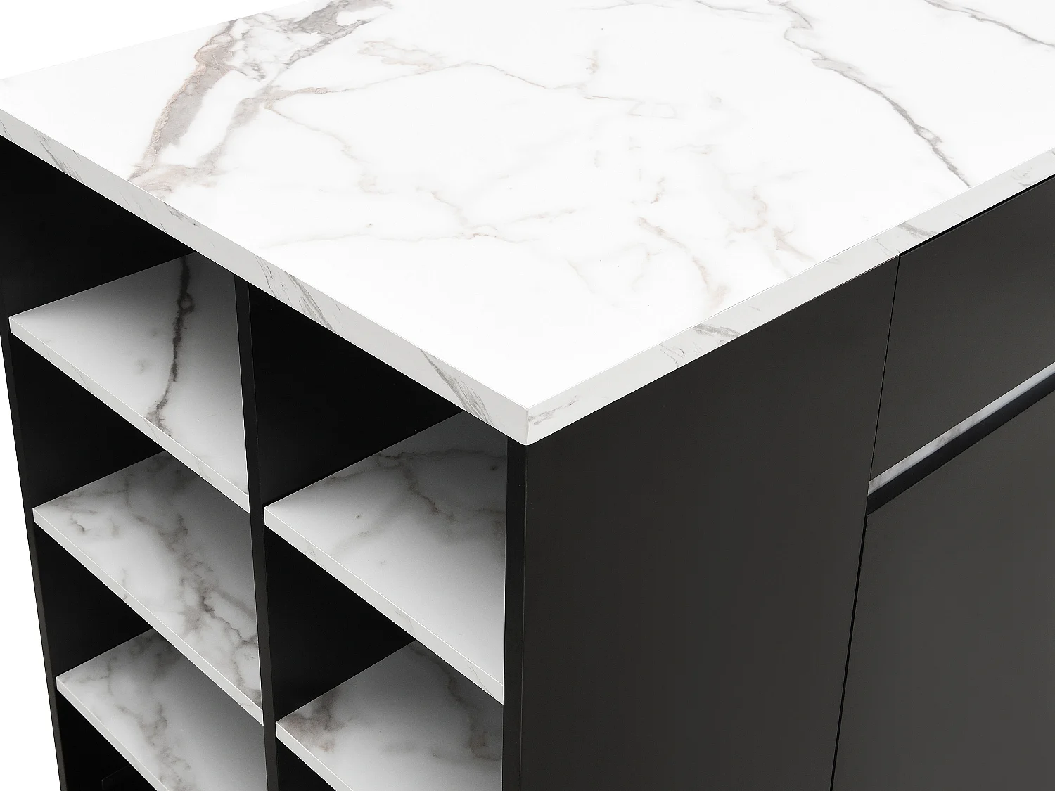 Ilot central de cuisine avec rangements - Effet marbre blanc et noir - MEILI