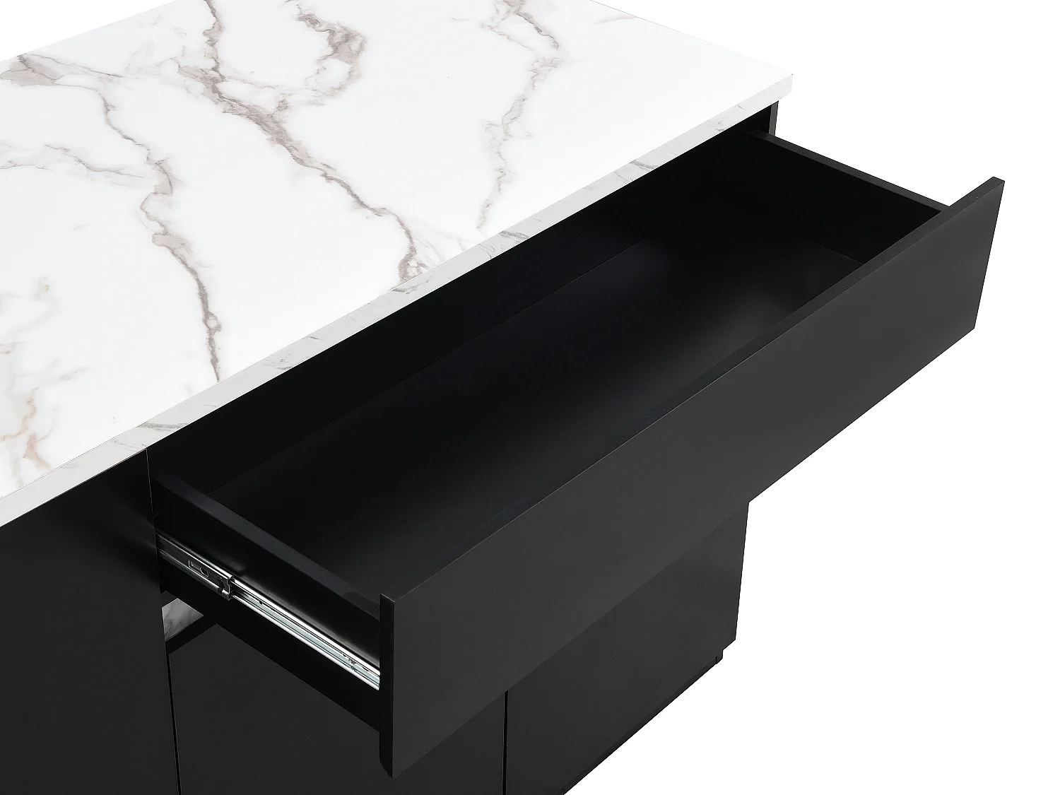 Ilot central de cuisine avec rangements - Effet marbre blanc et noir - MEILI