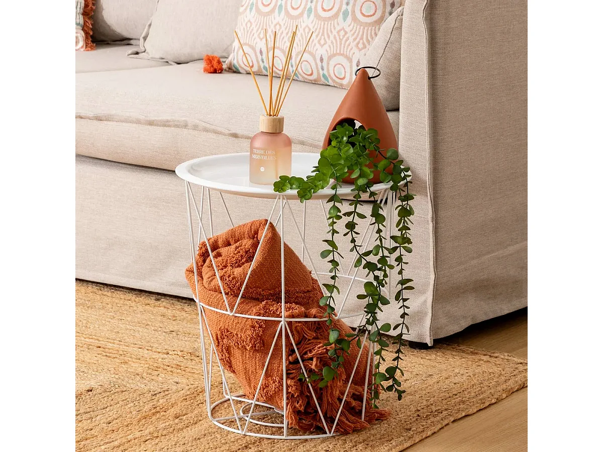Table à café Table d'appoint en métal Blanc D 37 cm