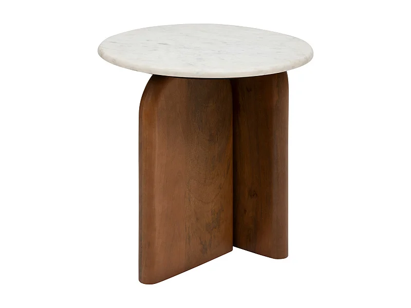 Table à café Table d'appoint en Bois de Manguier et Marbre Blanc D 51 cm