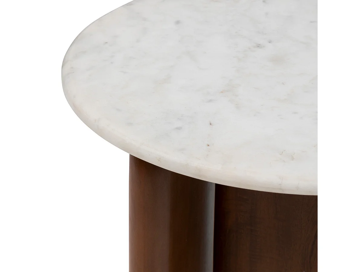 Table à café Table d'appoint en Bois de Manguier et Marbre Blanc D 51 cm