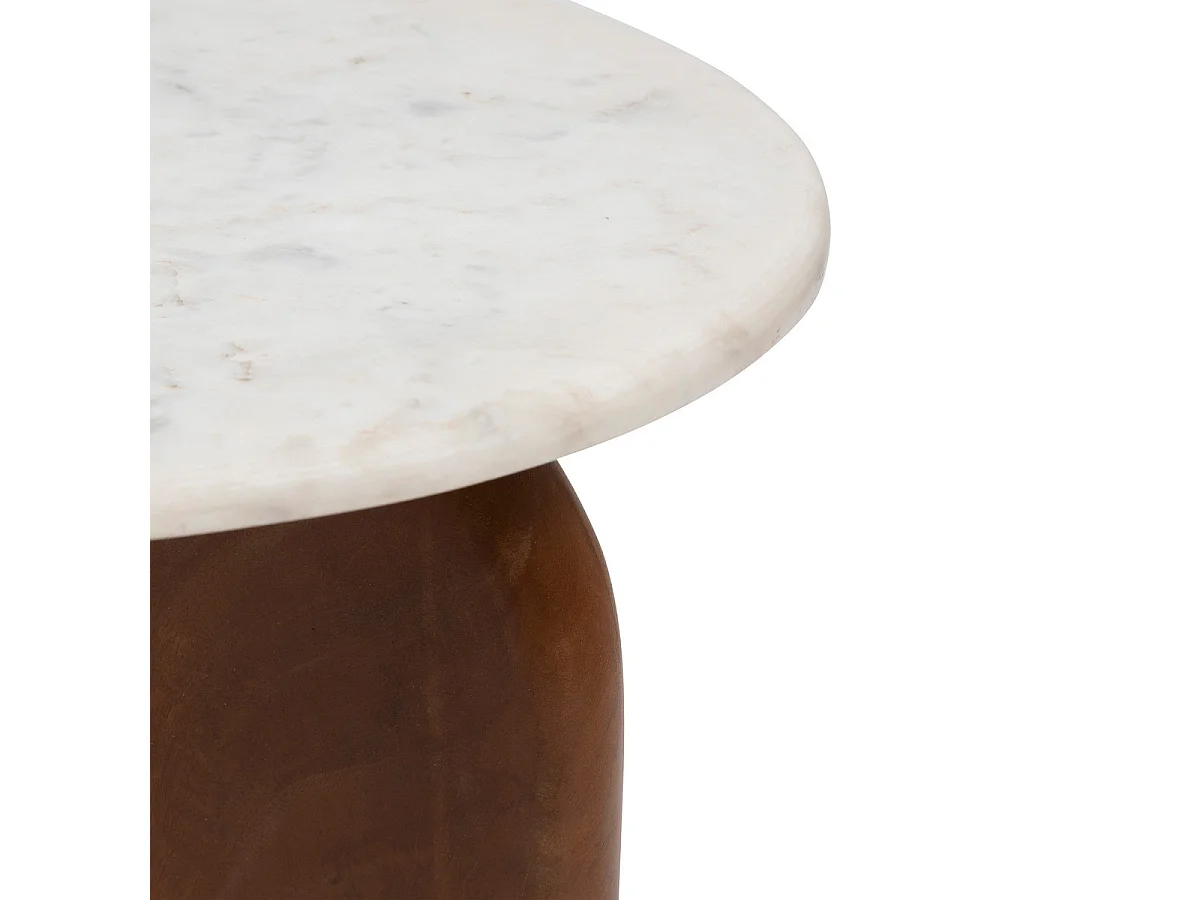 Table à café Table d'appoint en Bois de Manguier et Marbre Blanc D 51 cm