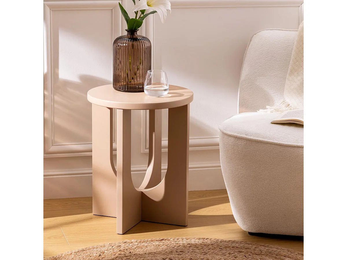 Table à café Table d'appoint aux lignes graphiques Bois Beige Noisette D 40 cm