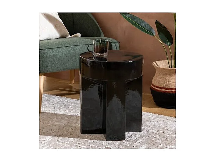 Table à café Table d'appoint en céramique Noire D 34 cm