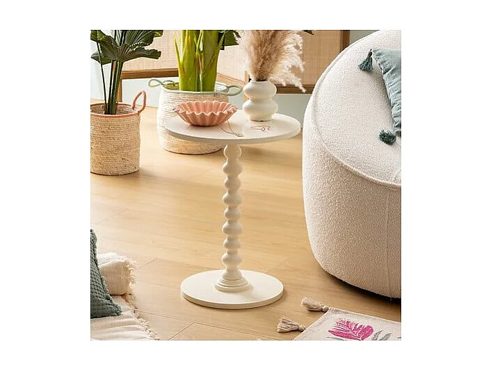 Table à café Table d'appoint Bois Blanc ivoire D 38 cm