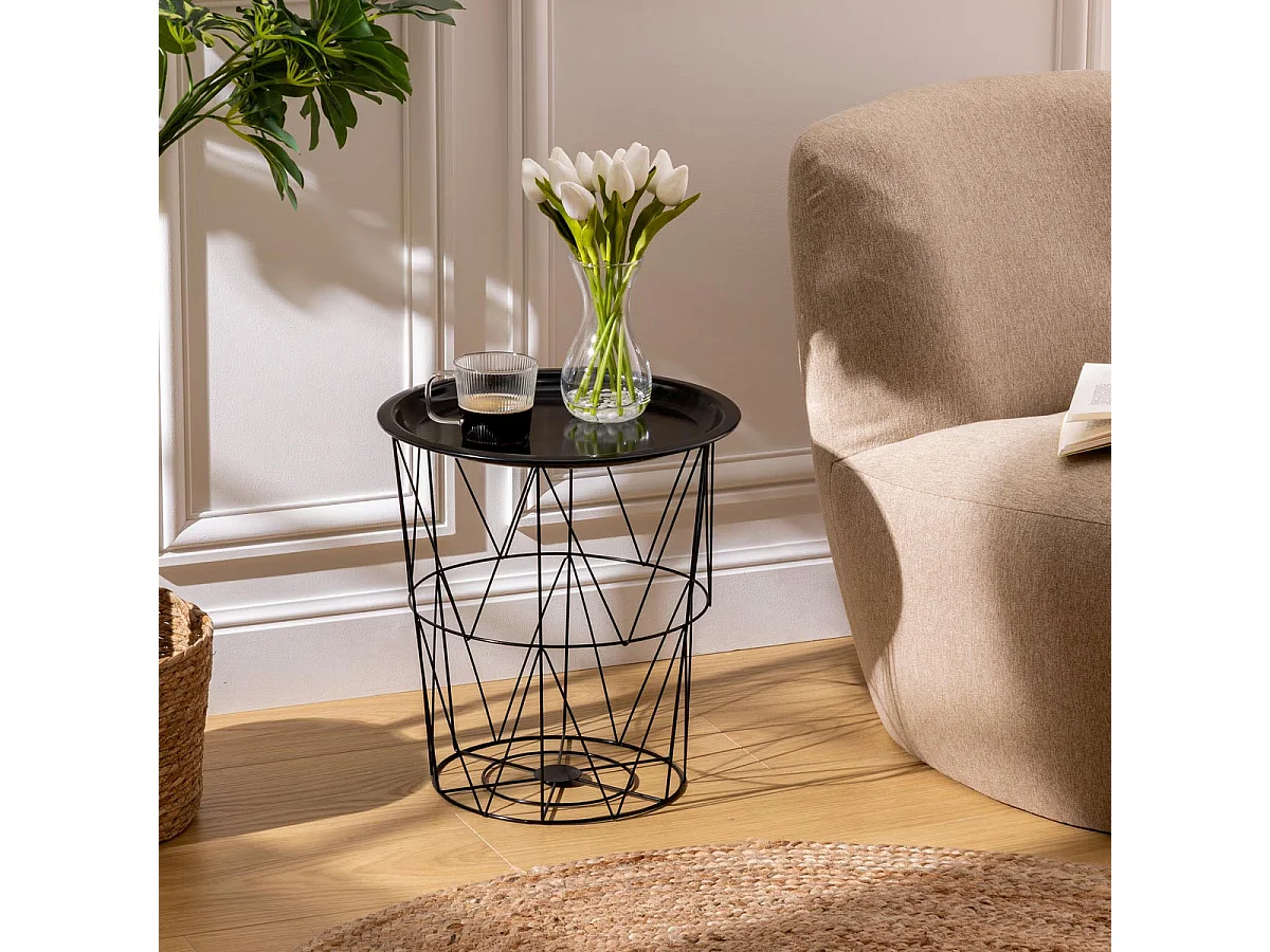 Table à café Table d'appoint en métal Noir D 37 cm