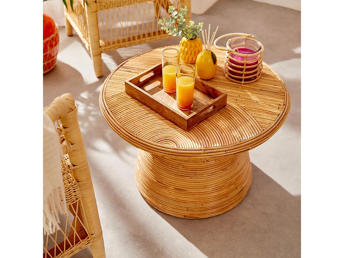 Table basse ronde en Rotin D 70 x H 45 cm
