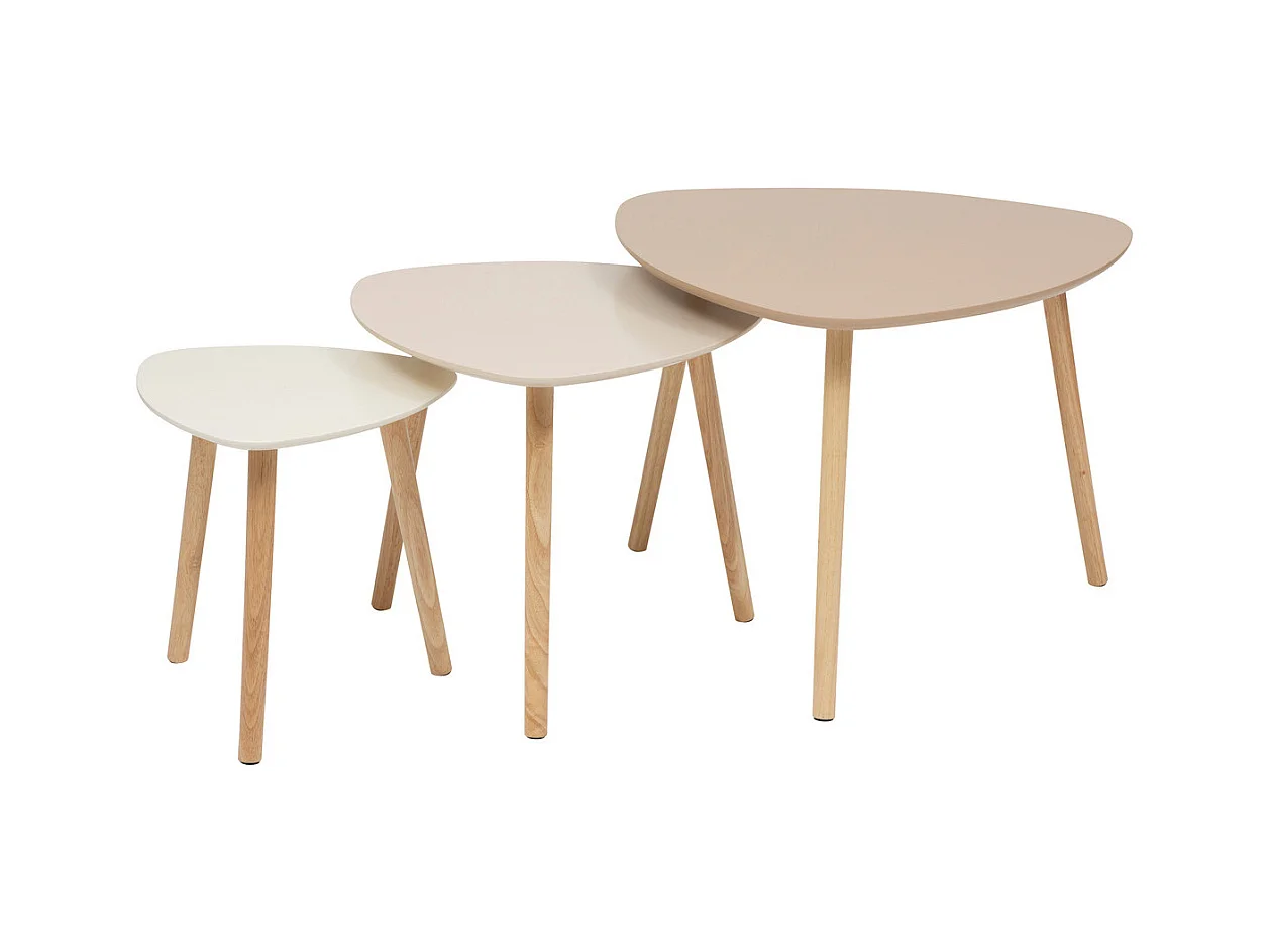 Lot 3 Tables gigognes en bois nuance de Beige à Blanc et pieds en bois naturel