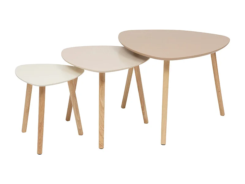 Lot 3 Tables gigognes en bois nuance de Beige à Blanc et pieds en bois naturel