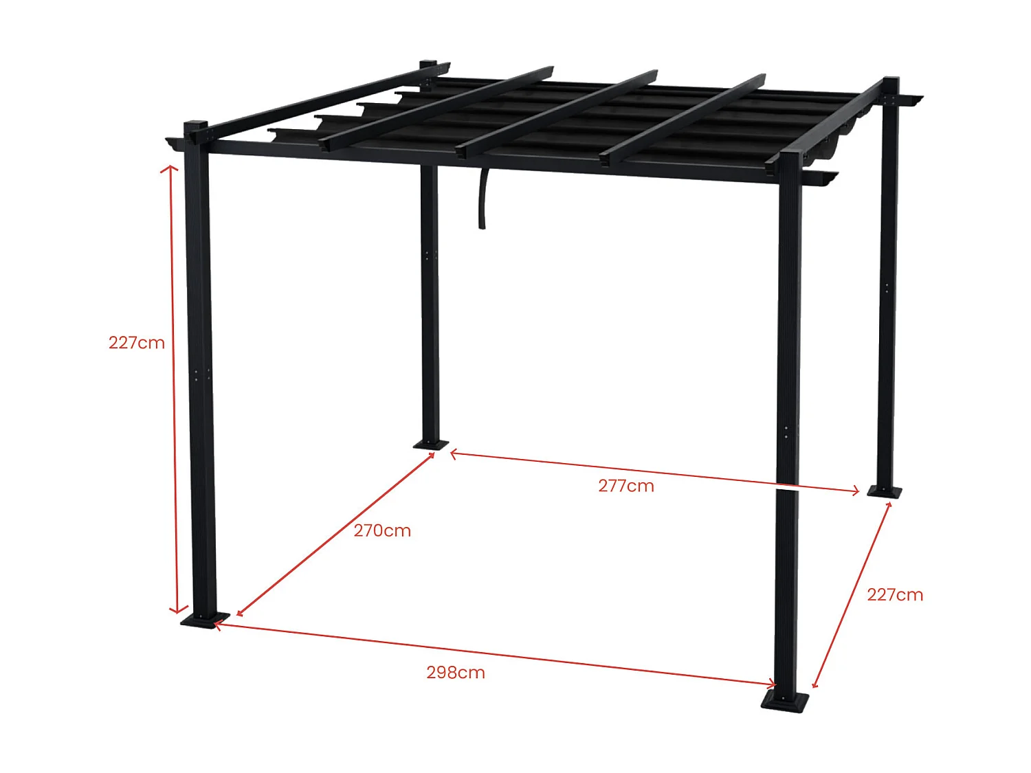Tonnelle/Pergola aluminium 3x3m toile coulissante rétractable - Gris - BERCY