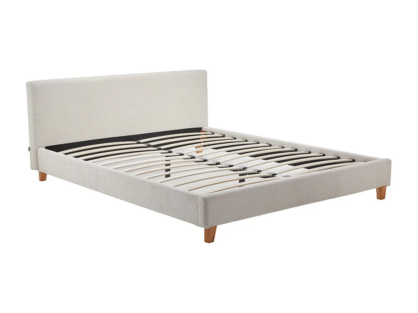 Lit adulte 160x200 cm avec tête de lit capitonnée en tissu bouclé beige - Milo