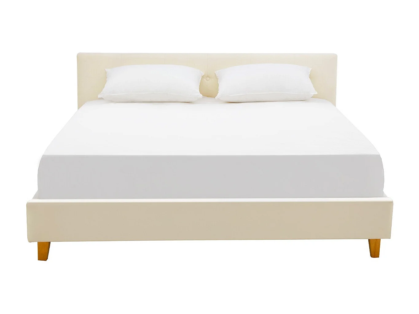 Lit adulte 140x190 cm avec tête de lit capitonnée en velours beige - Milo